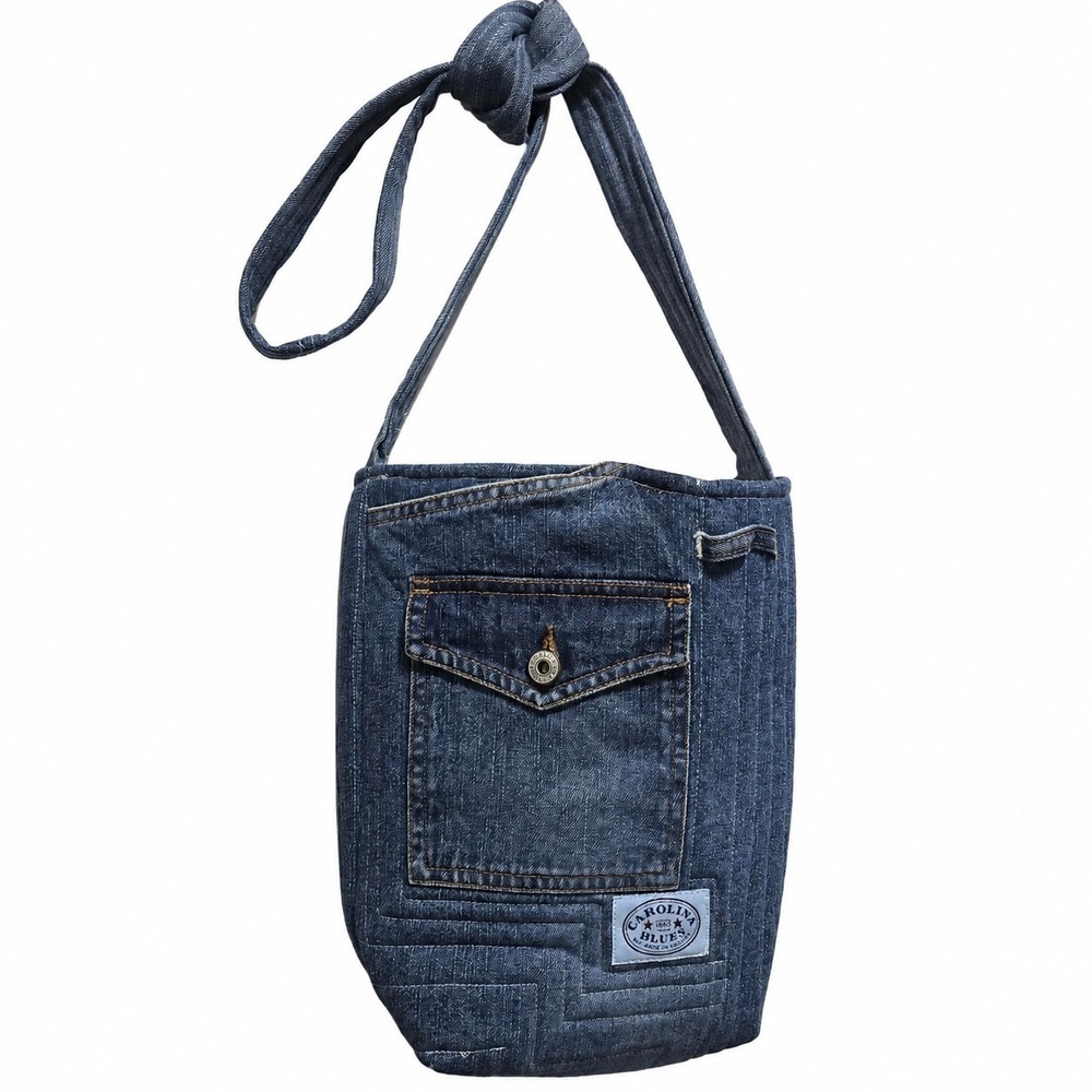 Carolina‎ Blues Handmade Denim Crossbody Purse Jean Crochet Lace Pocket Upcycled
